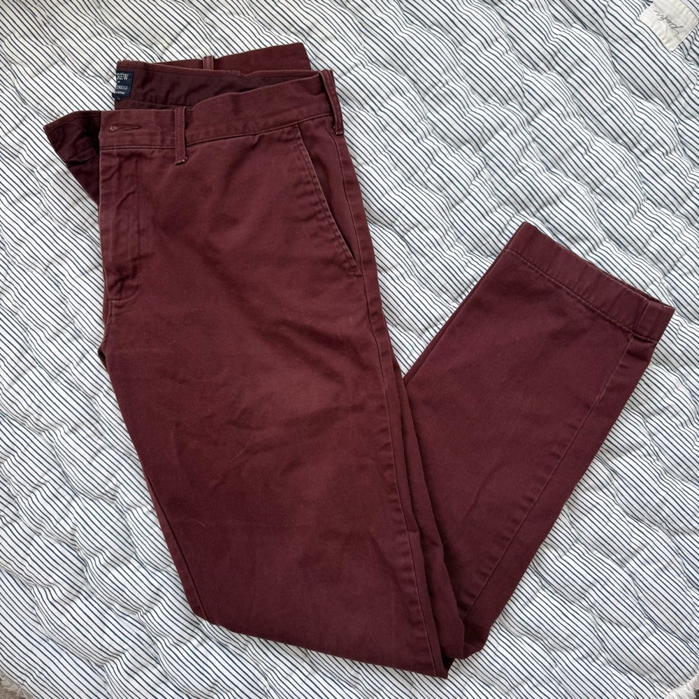 J. Crew Men's The Driggs Burgundy Pants, Size 34x32